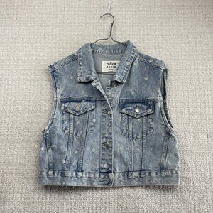 Refuge Denim Jean Vest Cropped Floral AOP Trucker Indie Western Grunge Sz *XL*